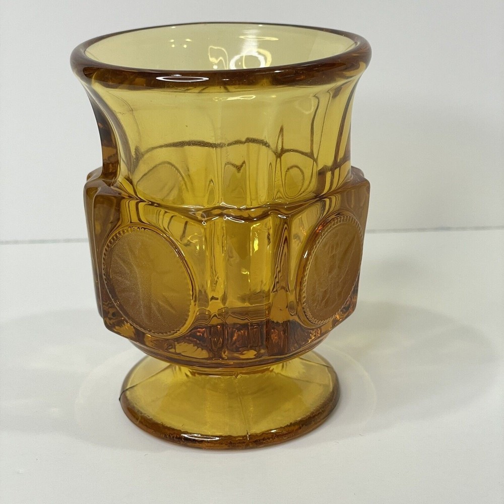 Fostoria Heavy Amber Glass Toothpick Holder Eagle Crest Liberty Torch Star